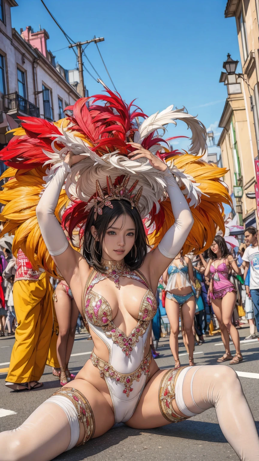 
((masterpiece、Highest quality、Detailed 3ｄanime、Sharp Focus))、Carnival of Rio、parade、((Japanese downtown shopping street、13 years old))、(Three or more pretty naked girls、Big beautiful eyes、smile:1.3、Samba Dance:1.3、Samba Danceドレス: 1.3)、(((Pussy、Nippleid-chest)))、(Glowing Skin、Flashy and gorgeous accessories、Fishnet tights、Black Hair)、Visitors々