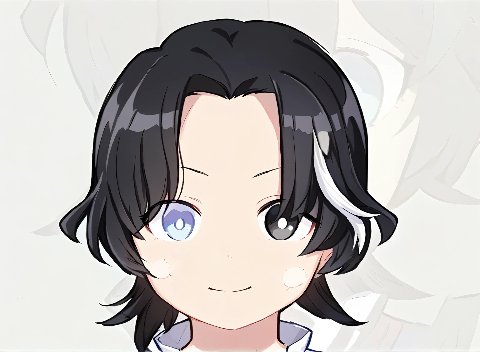left eye white, right eye dark, dark hair with some white, cute chibi anime boys, highly detailed, character sheet, illustration, white background, happy expression, angry expression, sad expression, neutral expression, (best quality,4k,8k,highres,masterpiece:1.2),vibrant colors,soft lighting