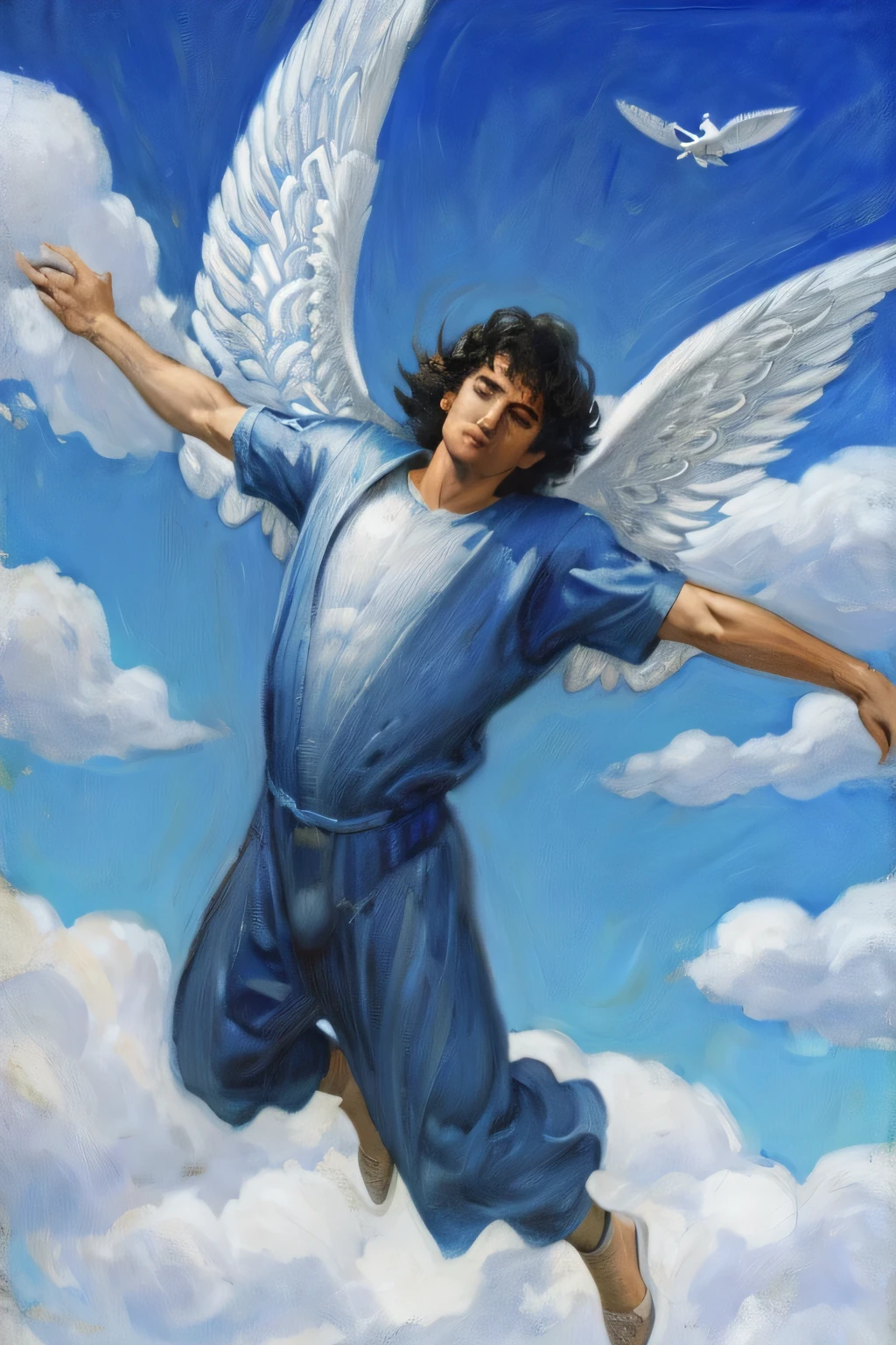 angel name michael flying in blue sky, high detailed