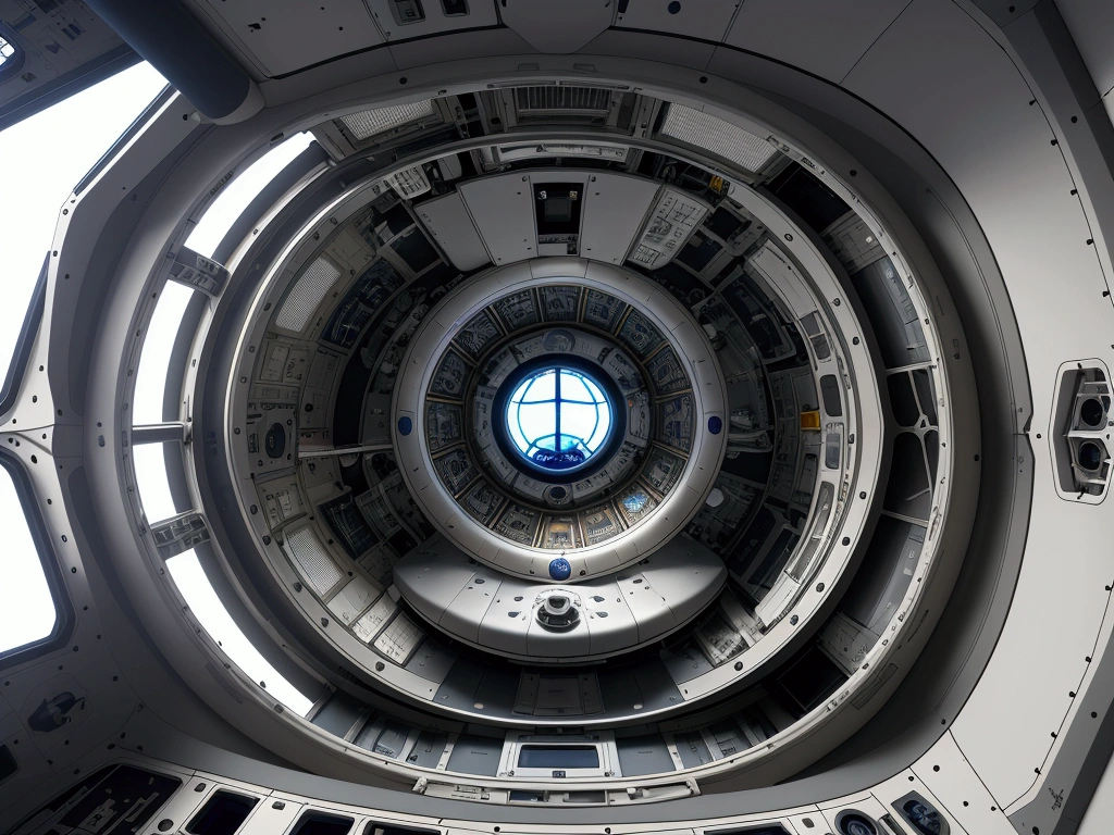 spacecraft, Space capsule, spacecraft內部, There are two large displays on the front, With round perspective window, Strong sense of technology, And the equipment details are clear and complete,Highly detailed and realistic space station interior, 