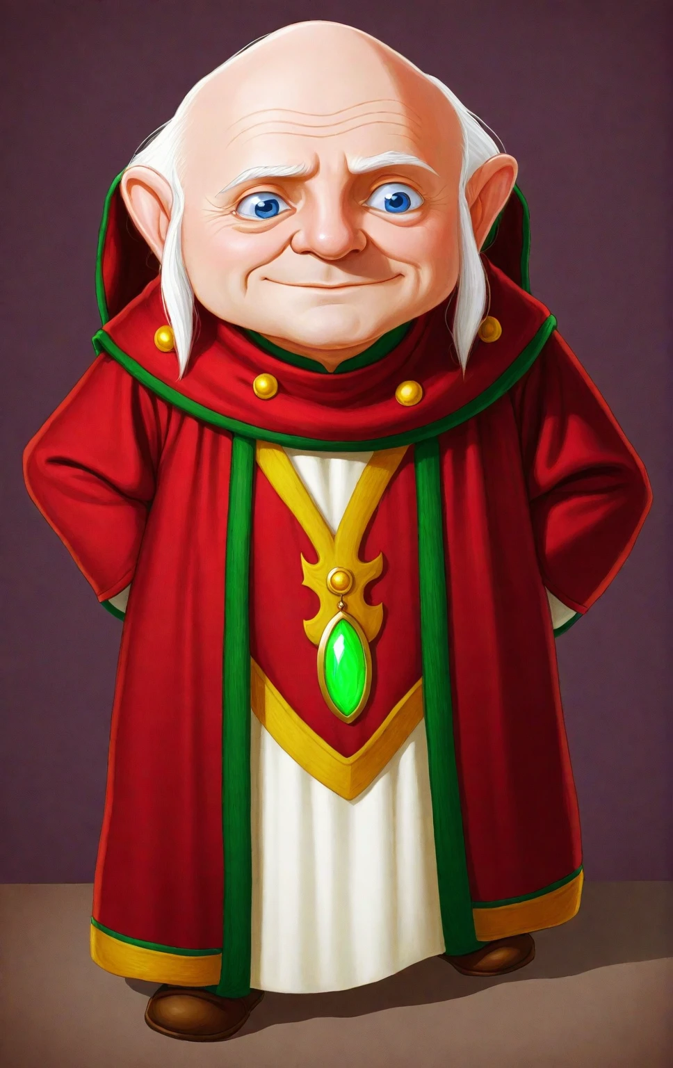 cartoon of a bald man with a red robe and white hair, a middle aged elf, like an archmage, wearing red wizard's robes, old male archmage, antasia character, wearing red wizard's robes, like an Atlantean, wearing mage robes, boromir in an 80\animes world