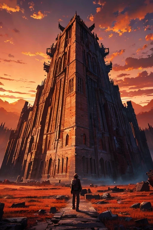Highest quality、masterpiece、Desolate Earth、wreckage、Red Sky、Surrealism