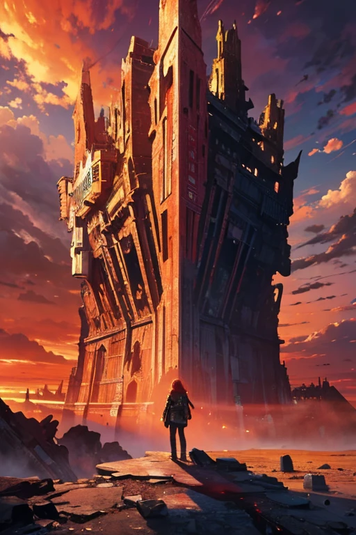 Highest quality、masterpiece、Desolate Earth、wreckage、Red Sky、Surrealism