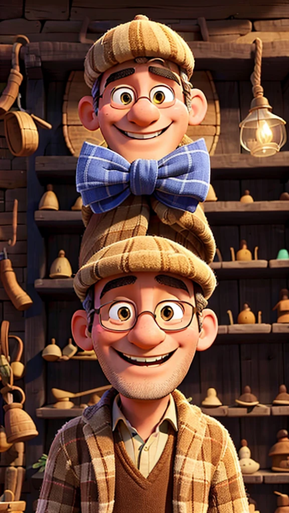 A happy man in the village in the tou shop