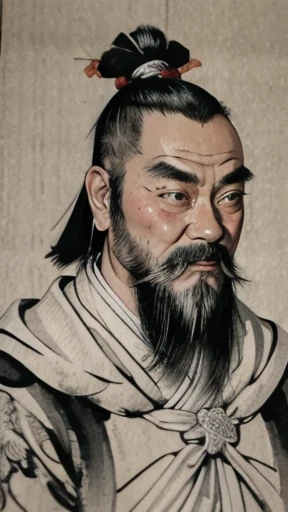 (((whole body))),((Monochrome)),(((Ink Painting))),Oriental、Men in ancient Chinese costumes、(ancient chinese hairstyle male)、As seen in the Romance of the Three Kingdoms々military commander、Highest quality、masterpiece、Ultra-high resolution、(Realistic:1.4)、Game Poster、Crisp and beautiful image quality、beard、Embroidered cloth wrapped around a topknot、whole body ,(Skin of color, ),(beard):1.2), (Very detailed, bloom:1.5), (Highest quality, Concept Art, 4K), (analog:1.2), (high sharpness), (Detailed pupil:1.1), Detailed face and eyes, masterpiece, Highest quality, (Very detailed photos:1.1), 8k, (Dynamic Short Hair), (PurerosFace_v1:0.2), [:(Detailed face:1.2):0.2], sharp, Shadow, 