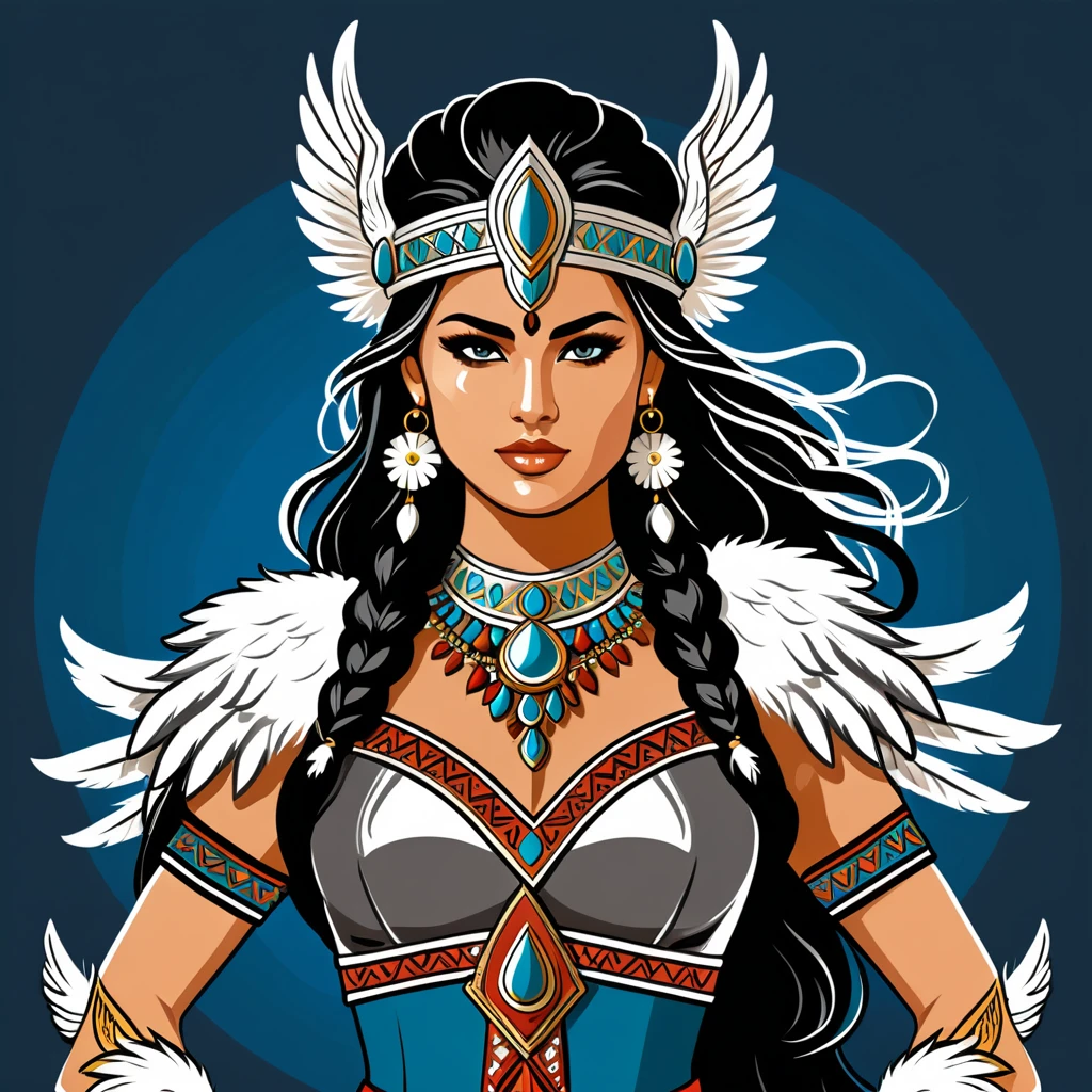 viking valkyrie in indian folk outfit, vector graphics, strong contours
