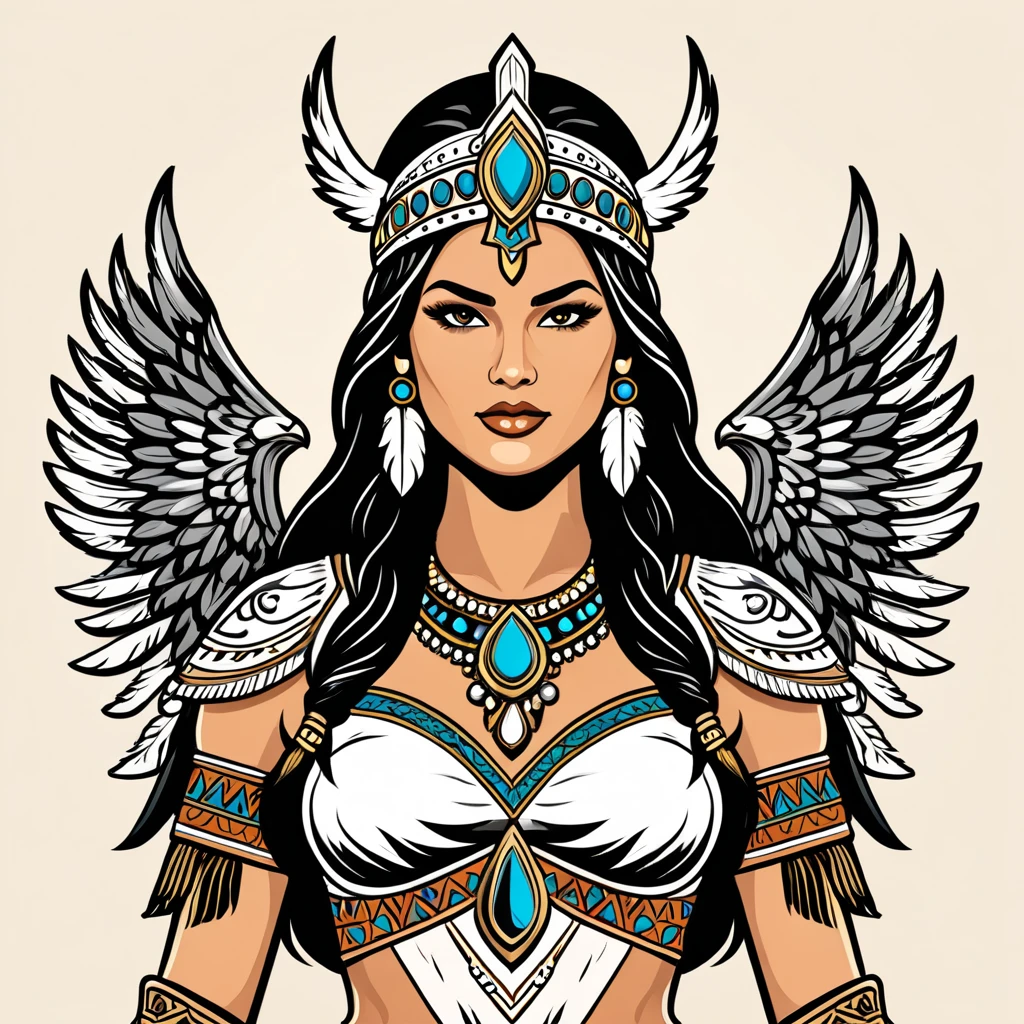 viking valkyrie in indian folk outfit, vector graphics, strong contours