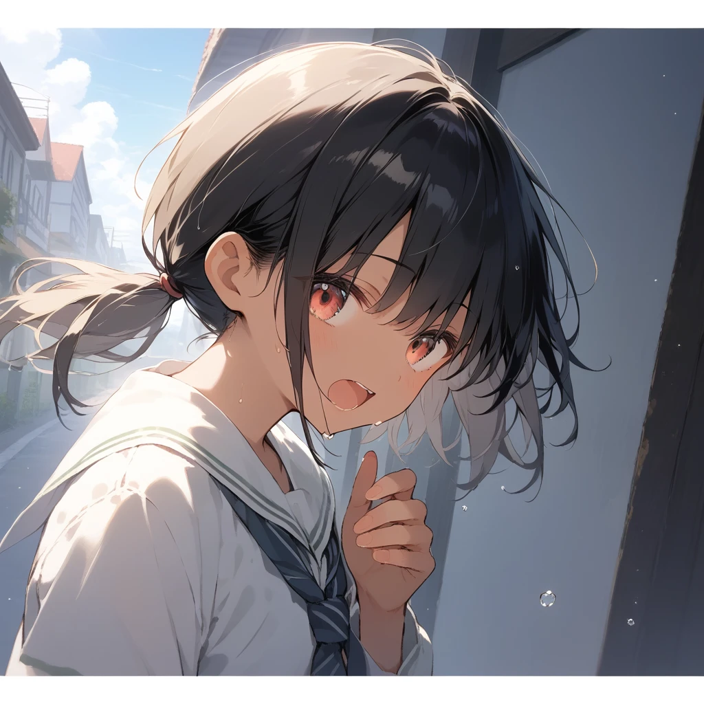 score_9, score_8_up, score_7_up, source_anime, best quality, masterpiece, official art, absurdres, highres, ultra-detailed,waifu2x,Collection: Slice of Life,break,1girl, tomboy, dark-skinned female, short hair, low ponytail, flat chest, beautiful detailed eyes, short shorts, sweat, open mouth, (yawn:0.3), sleepily, outdoors, wind,break,(clear line illustration:1.2), super detailed skin,very high resolution, very aesthetic, Best sexual lighting powered by famous artist, 8k,cute picture,beauty illustration,photoshop_(medium),,(Detailed Lighting),best anime 8k konachan wallpaper, pixiv contest winner,