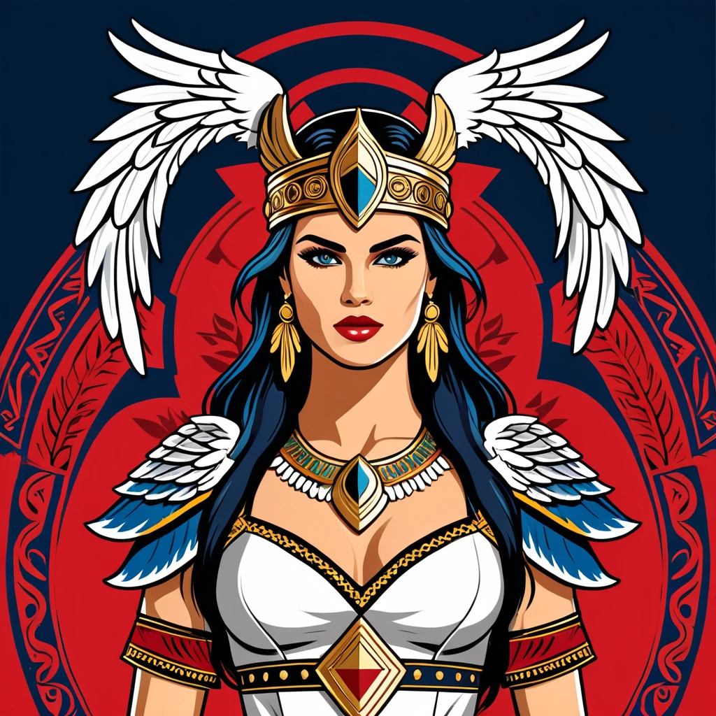 viking valkyrie in cubanese folk outfit, vector graphics, strong contours