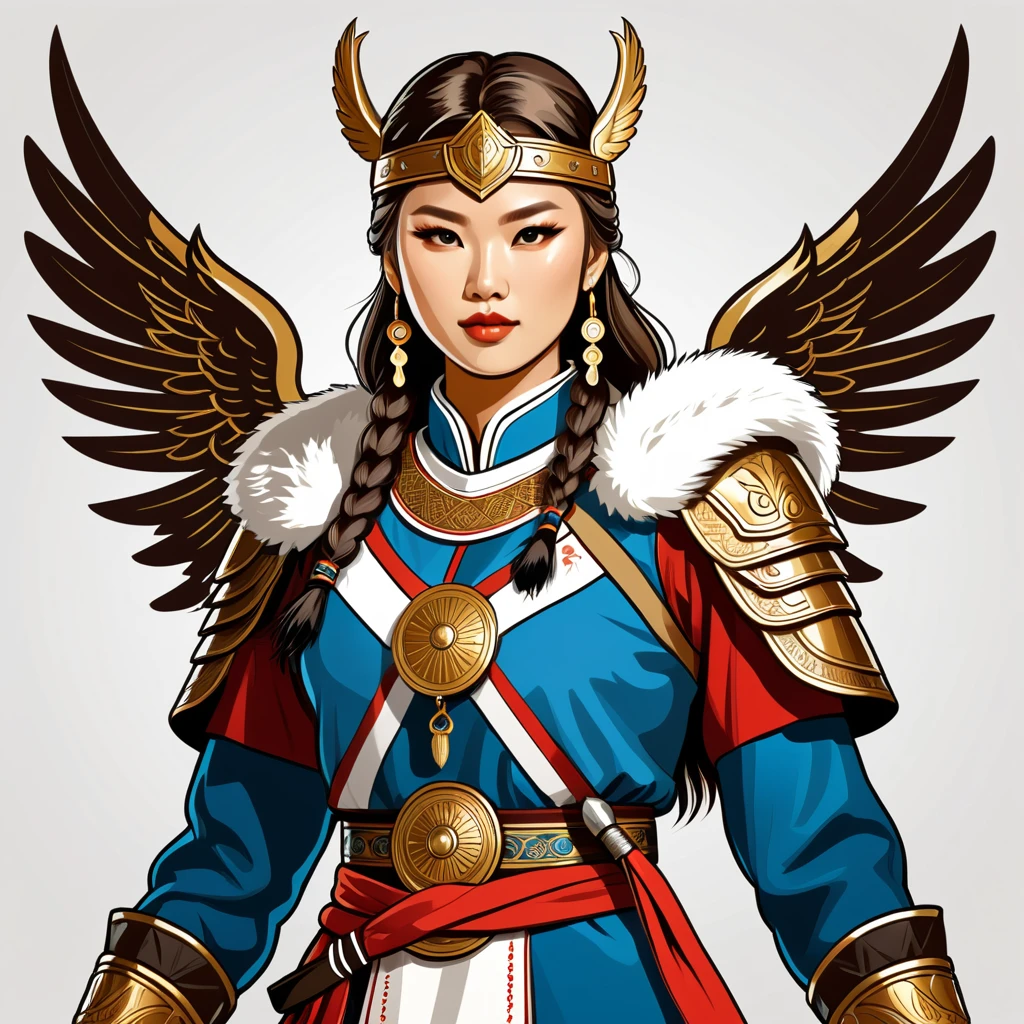 viking valkyrie in korean folk outfit, vector graphics, strong contours
