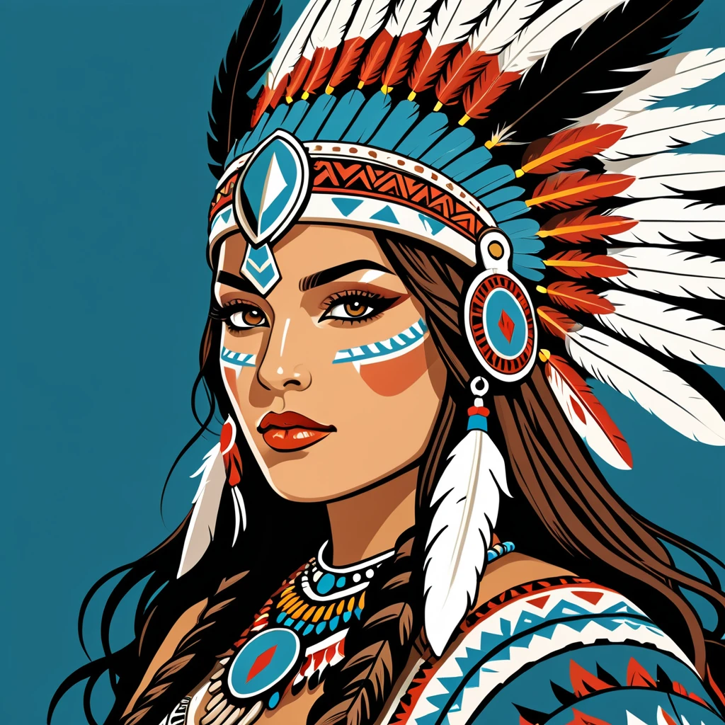 viking valkyrie in native american folk outfit, vector graphics, strong contours