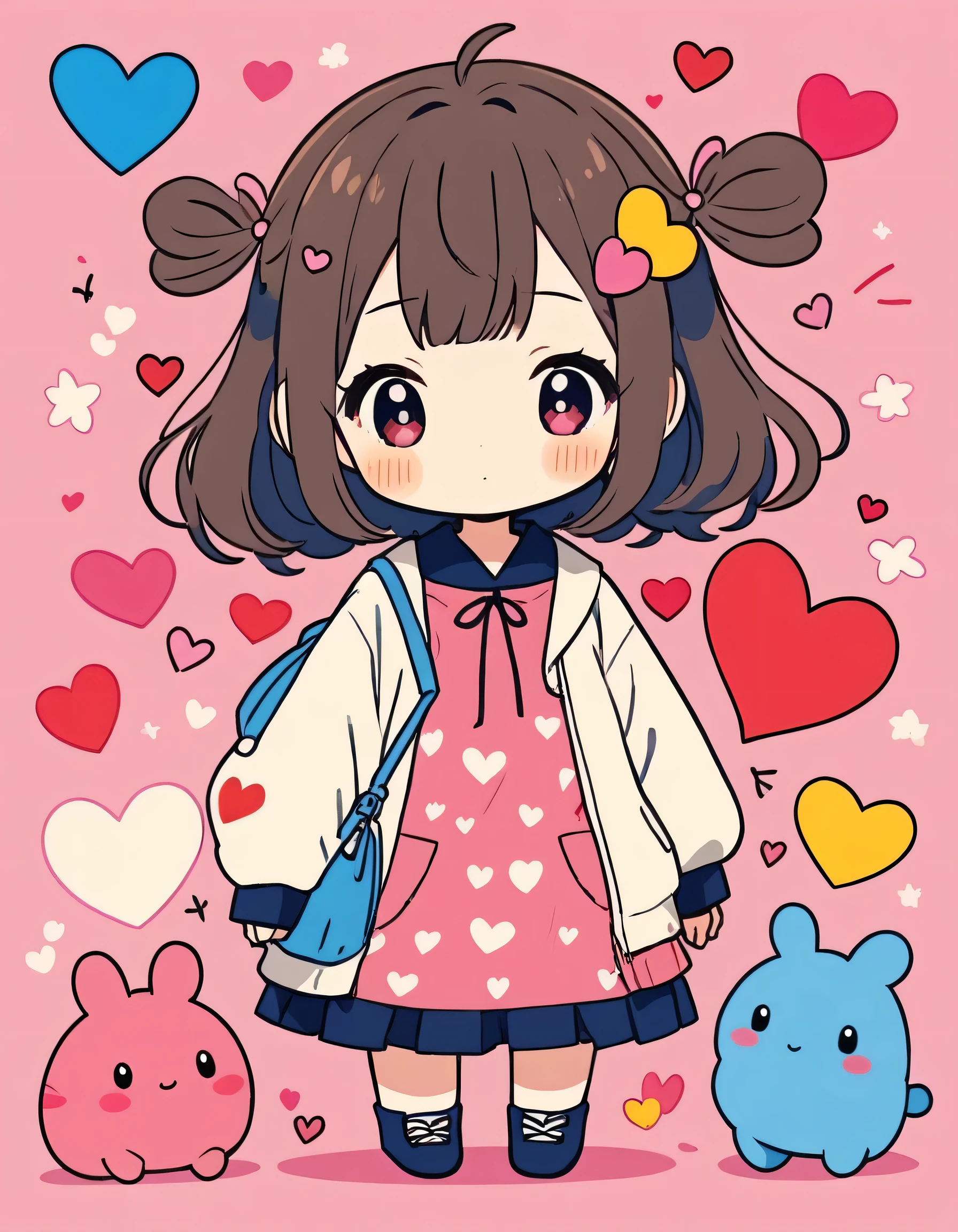 Momoko Sakura パステルカラー style, Simple Line Initialism,Abstract art,Kawaii Design, The most beautiful girl of all time、chibi, (((Cute pillbugs))), colorful hearts