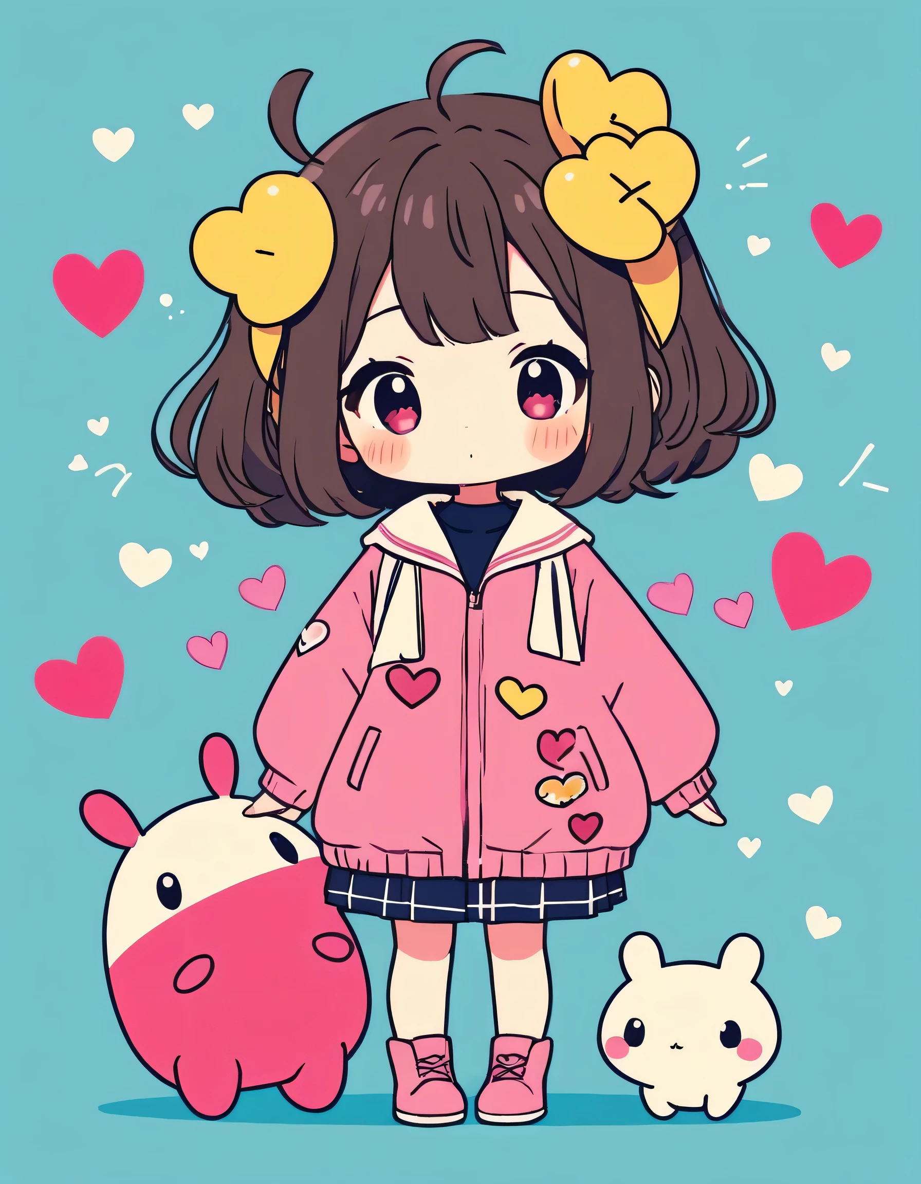 Momoko Sakura パステルカラー style, Simple Line Initialism,Abstract art,Kawaii Design, The most beautiful girl of all time、chibi, (((Cute pillbugs))), colorful hearts