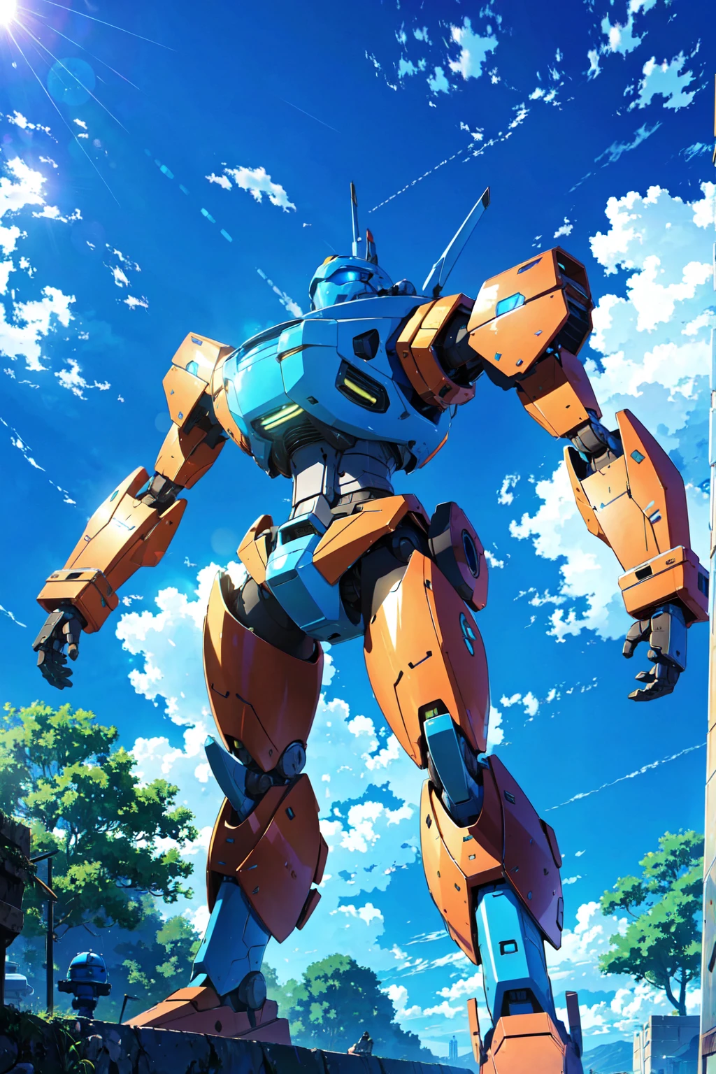 biggest robot in land. bright blue sky.