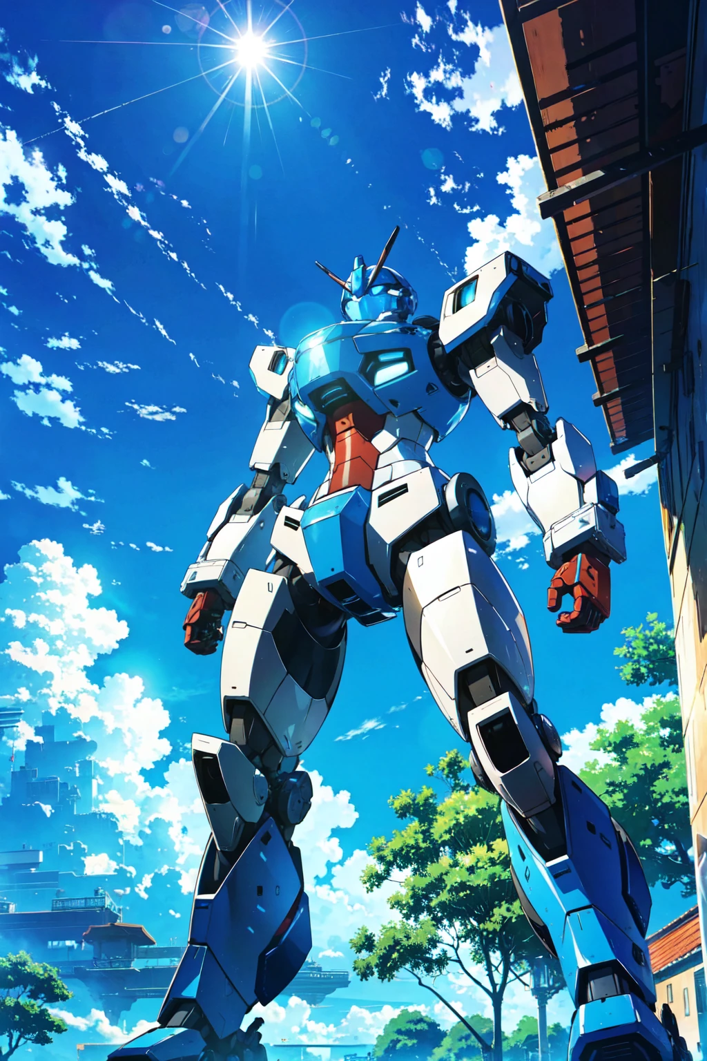biggest robot in land. bright blue sky.