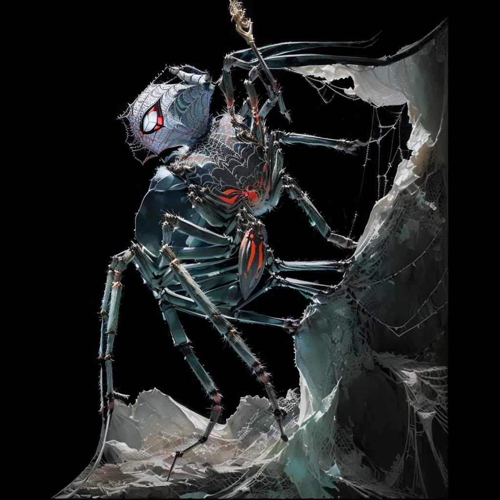 smile, ( ((The upper body is human、Spider in the lower body))) , Drider, Holding a magic wand,detailed、An illustration