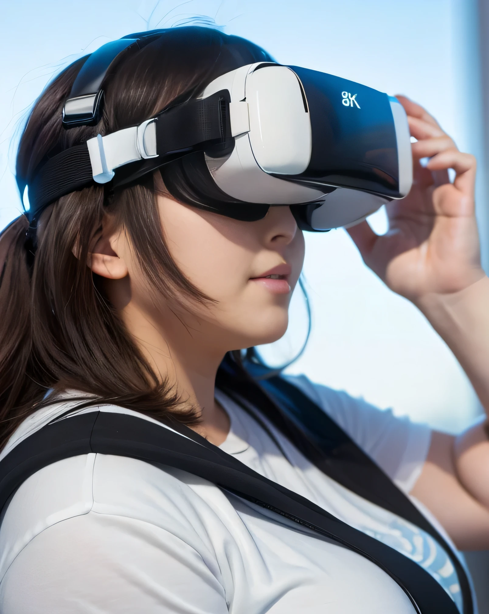 ((8k)), highest quality, 超High resolution, (High resolution), Please draw a chubby woman wearing VR goggles, Japanese girl、whole body