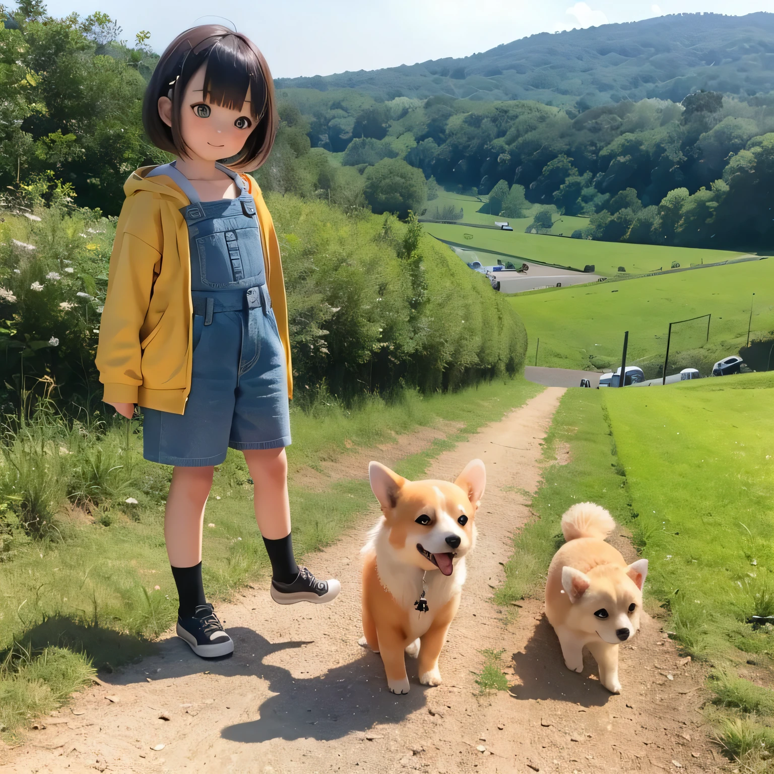 Corgi girl countryside scene
