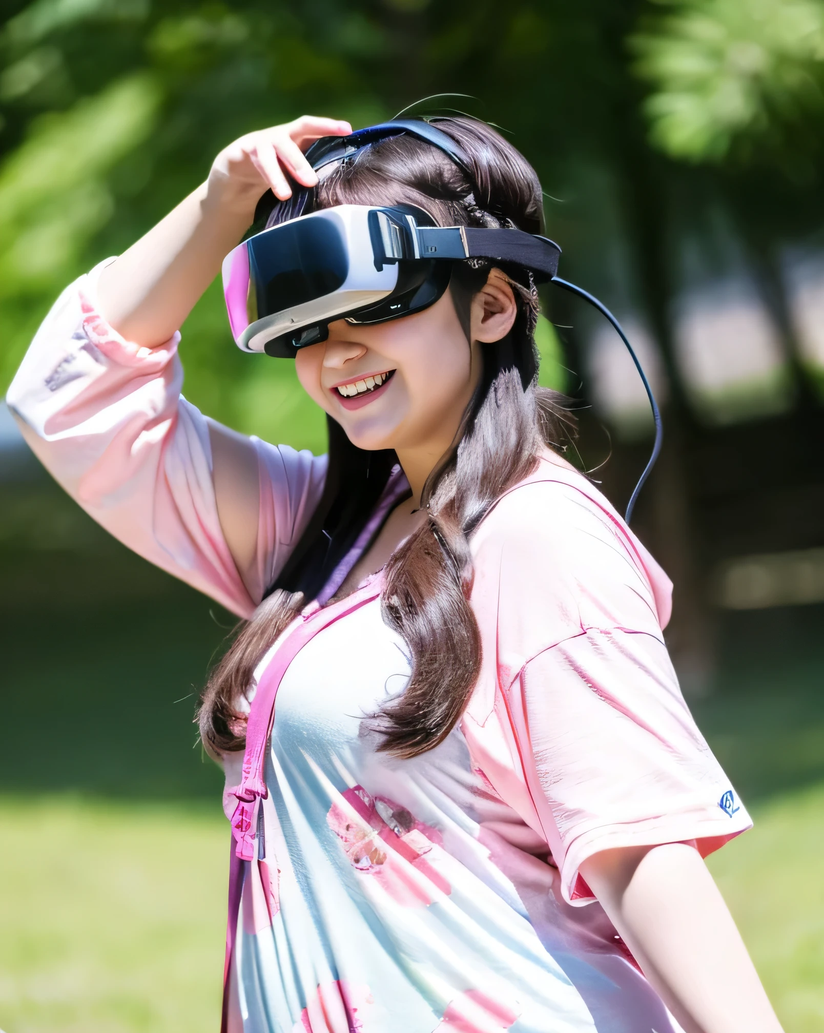 ((8k)), highest quality, 超High resolution, (High resolution), Please draw a chubby woman wearing VR goggles, Japanese girl、whole body