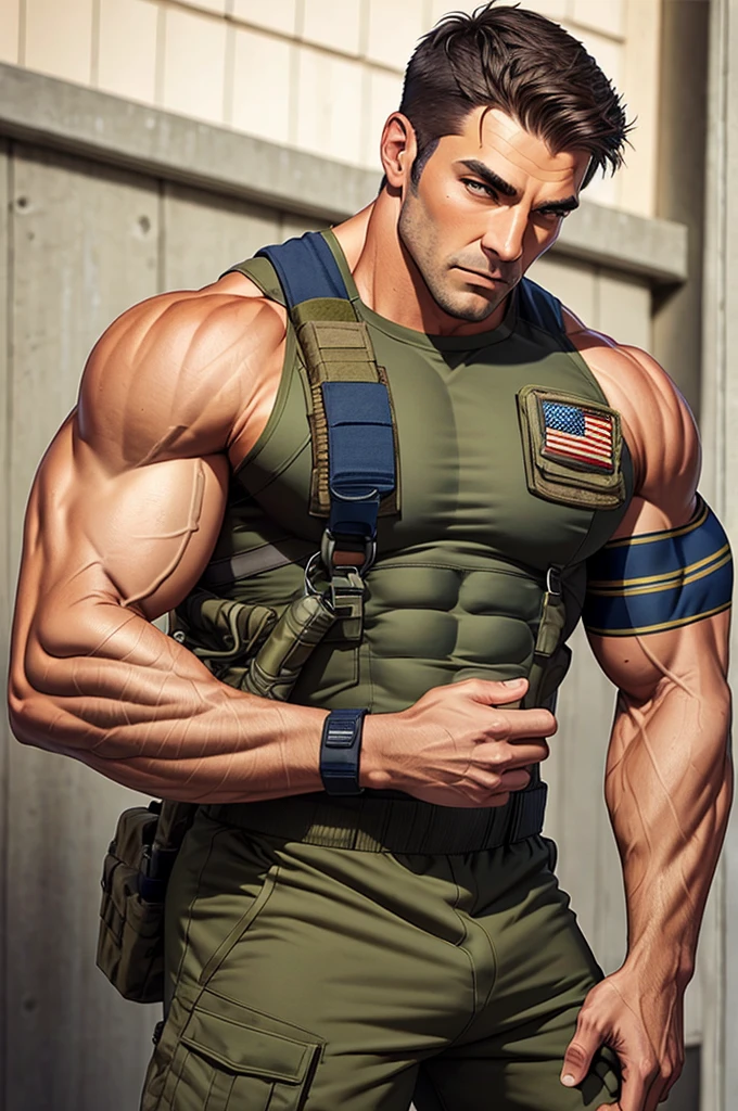 Muscular man wearing navy seals military clothing