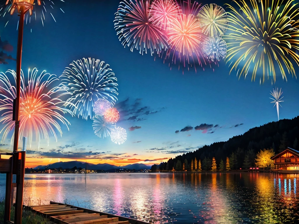 firework、lake