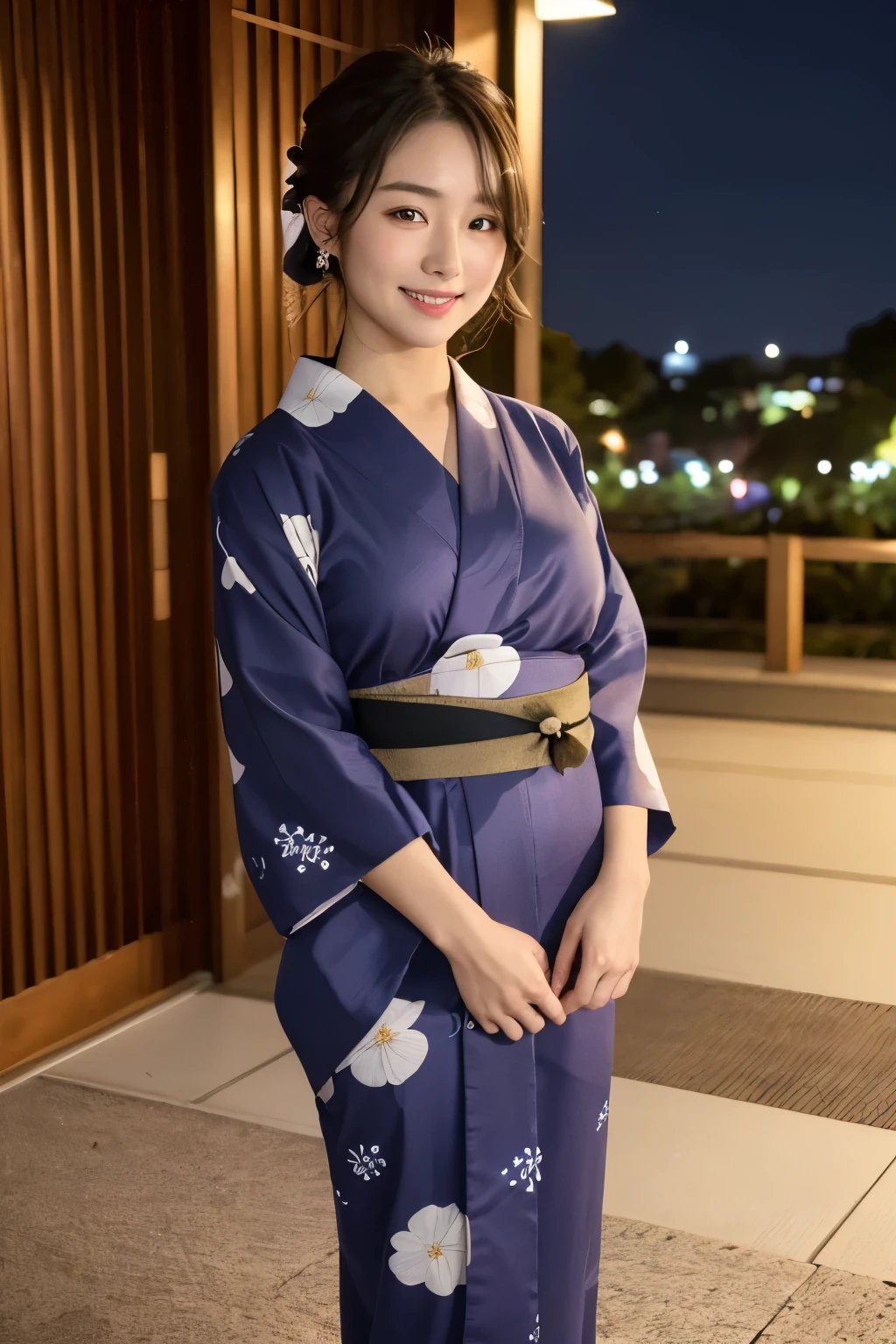 ((Highest quality)), ((masterpiece)), (detailed), One girl, yukata、Night view、Luxurious obi