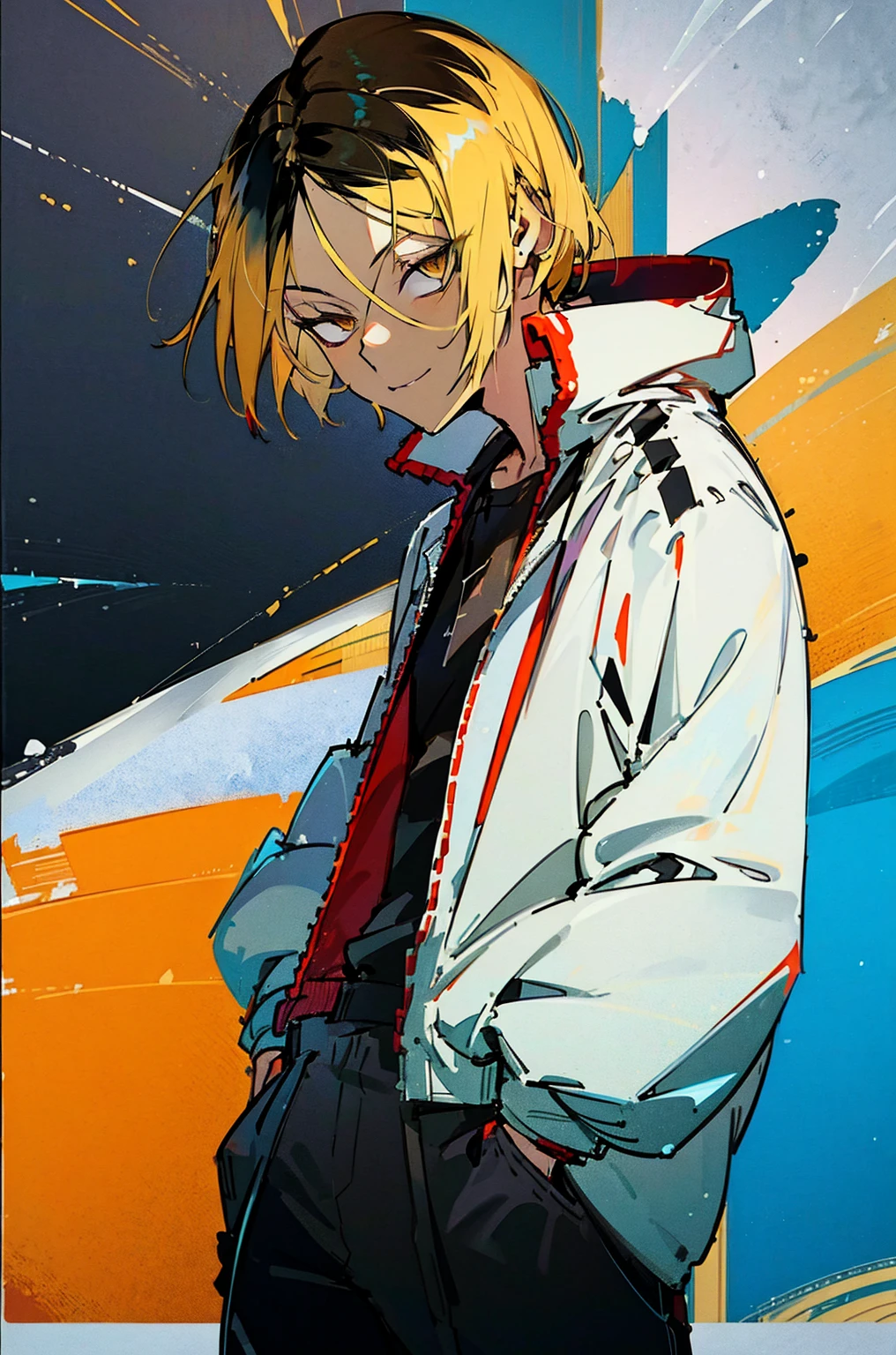 (hutaodef:1.2),black h在 with h在 ,Regular clothing,white 背,
Kenma Kozume,a sly smile white shirt,Black wide-leg pants,Hands in your trouser pockets,one person,