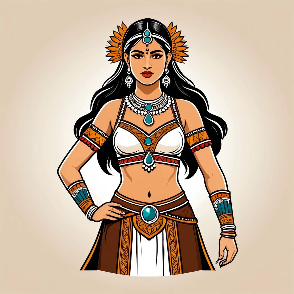 viking amazon in indian folk outfit, vector graphics, strong contours
