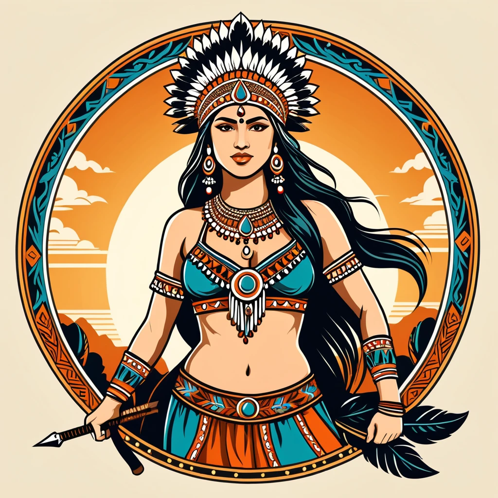 viking amazon in indian folk outfit, vector graphics, strong contours
