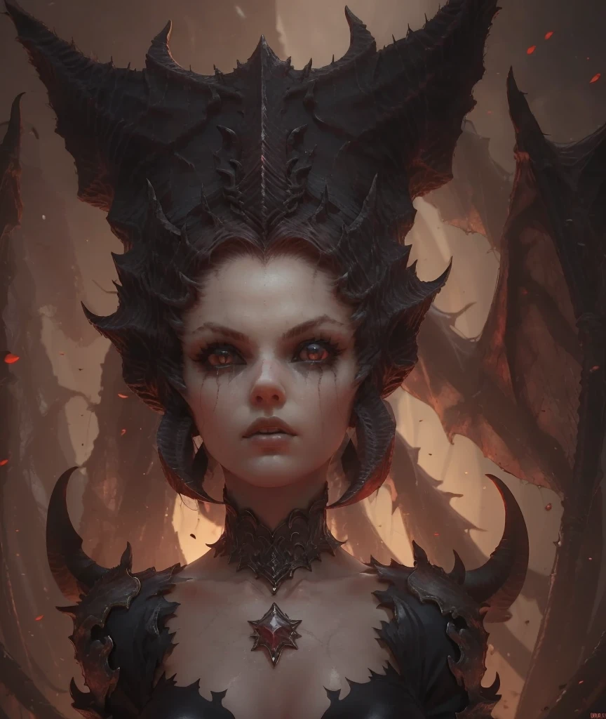 a close up of a demonic looking woman with a red background, diablo 4 lilith, diablo 4 queen, diablo digital concept art, queen of hell, diablo concept art, succubus, demoness, diablo 4, beautiful elegant demon queen, white horns queen demon, succubus | medieval, demon woman, beautiful succubus, portrait of a female demon