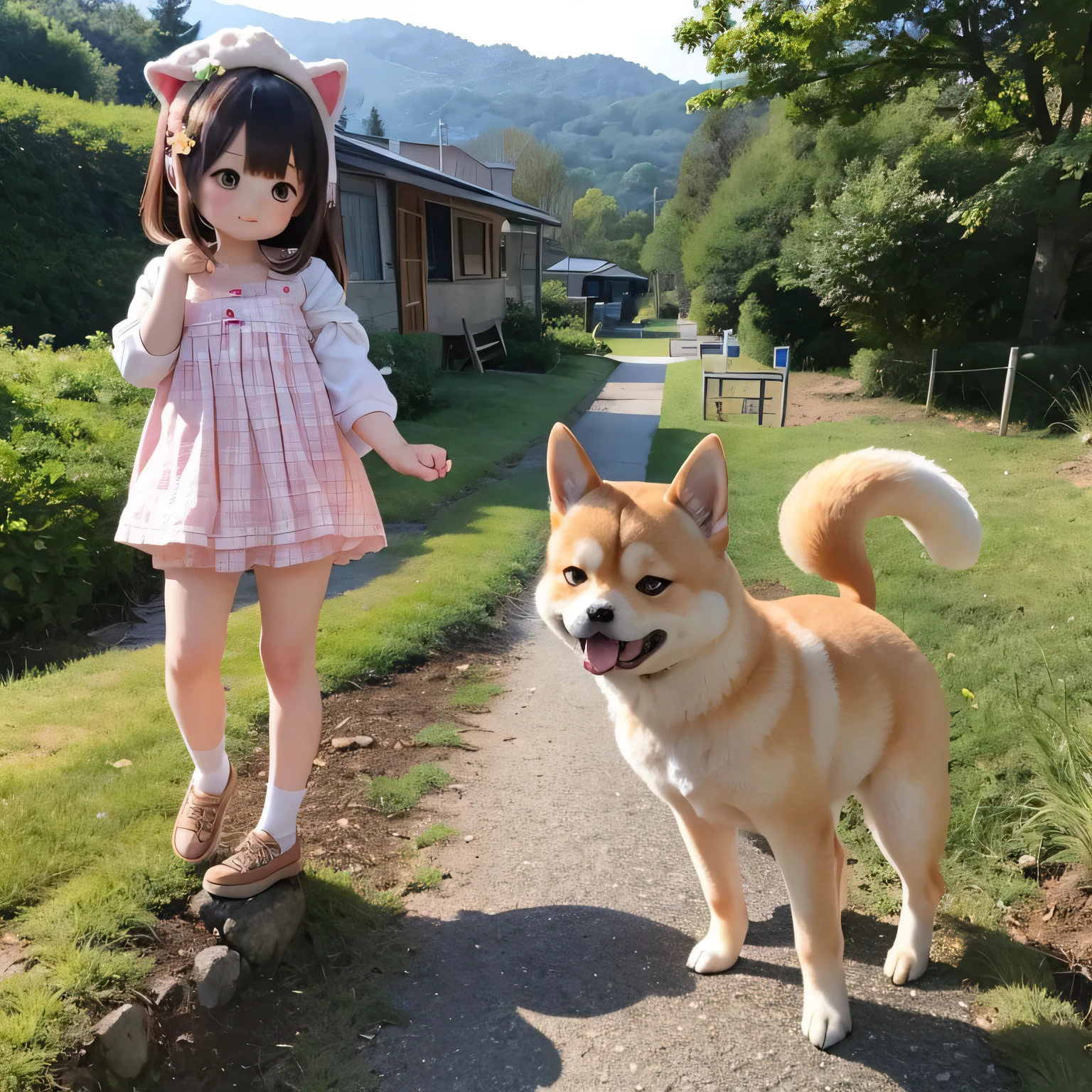 Shiba Inu girl rural scenery