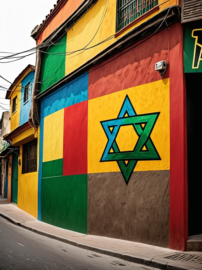 Streetscape,Shield of David,Rastafarian,The entire surface is divided horizontally into 3 parts in Rasta colors