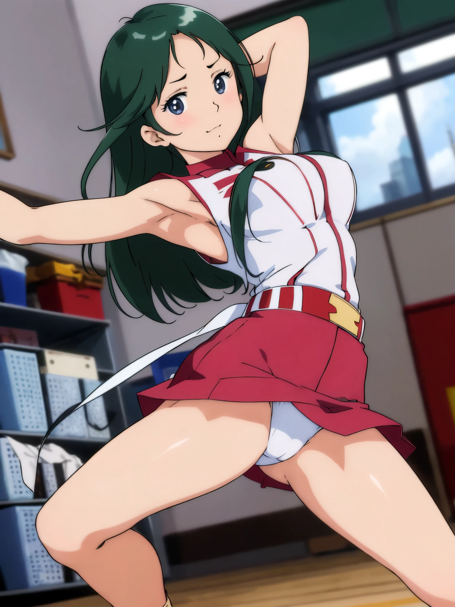 Armpit Show,RAW Photos,Realistic,masterpiece, Highest quality, city, 1 girl,alone,Chizuru Minamihara,Combat Team Uniform、Physical Education Classroom Lessons、front、White panties are visible、写真風の画像masterpiece, Highest quality, city, 1 girl,alone,
Chizuru,