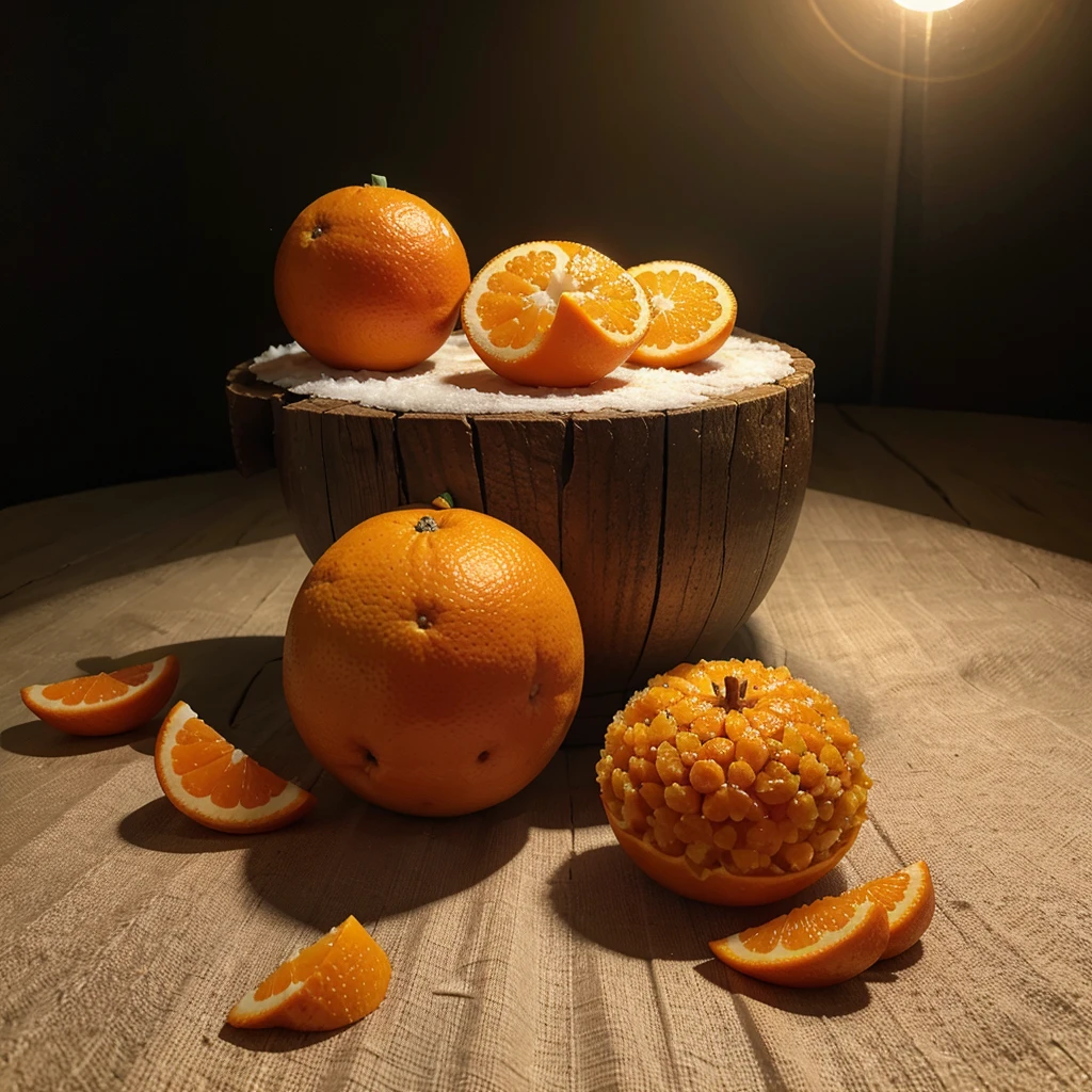 Place one frozen mandarin orange in the middle