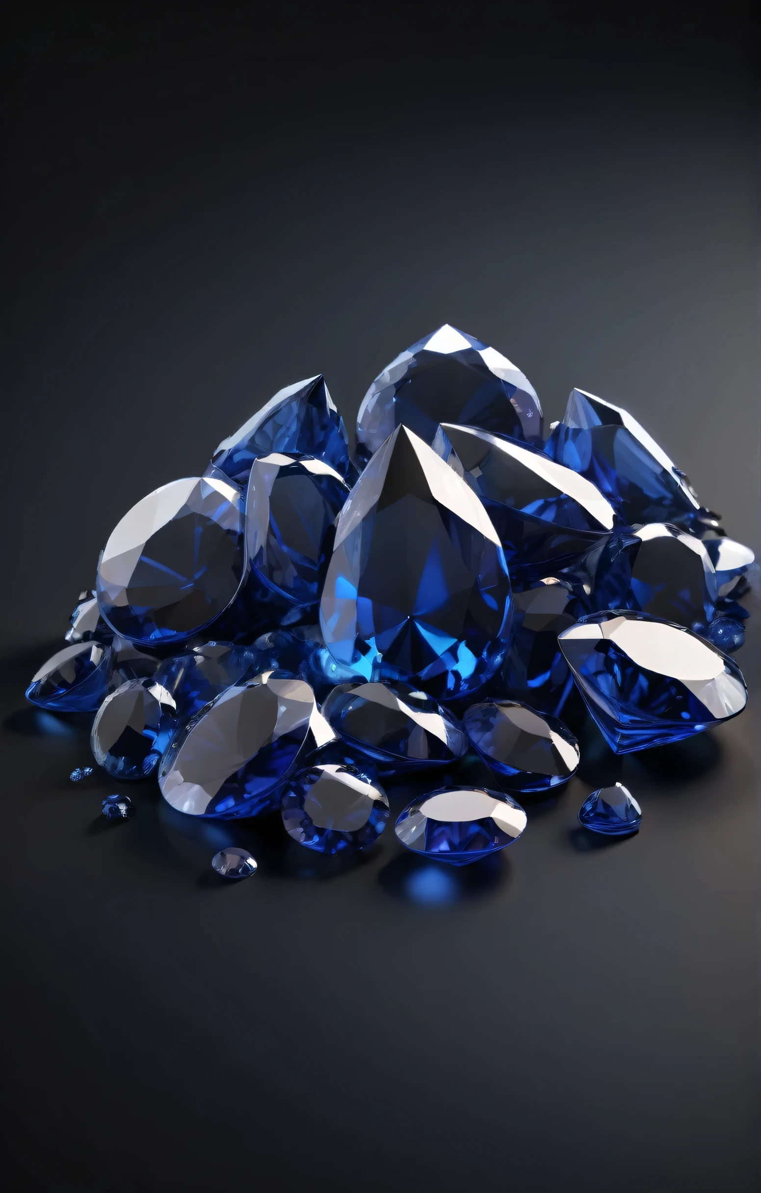sapphires lie in a pile 3D icon on a black background, side view