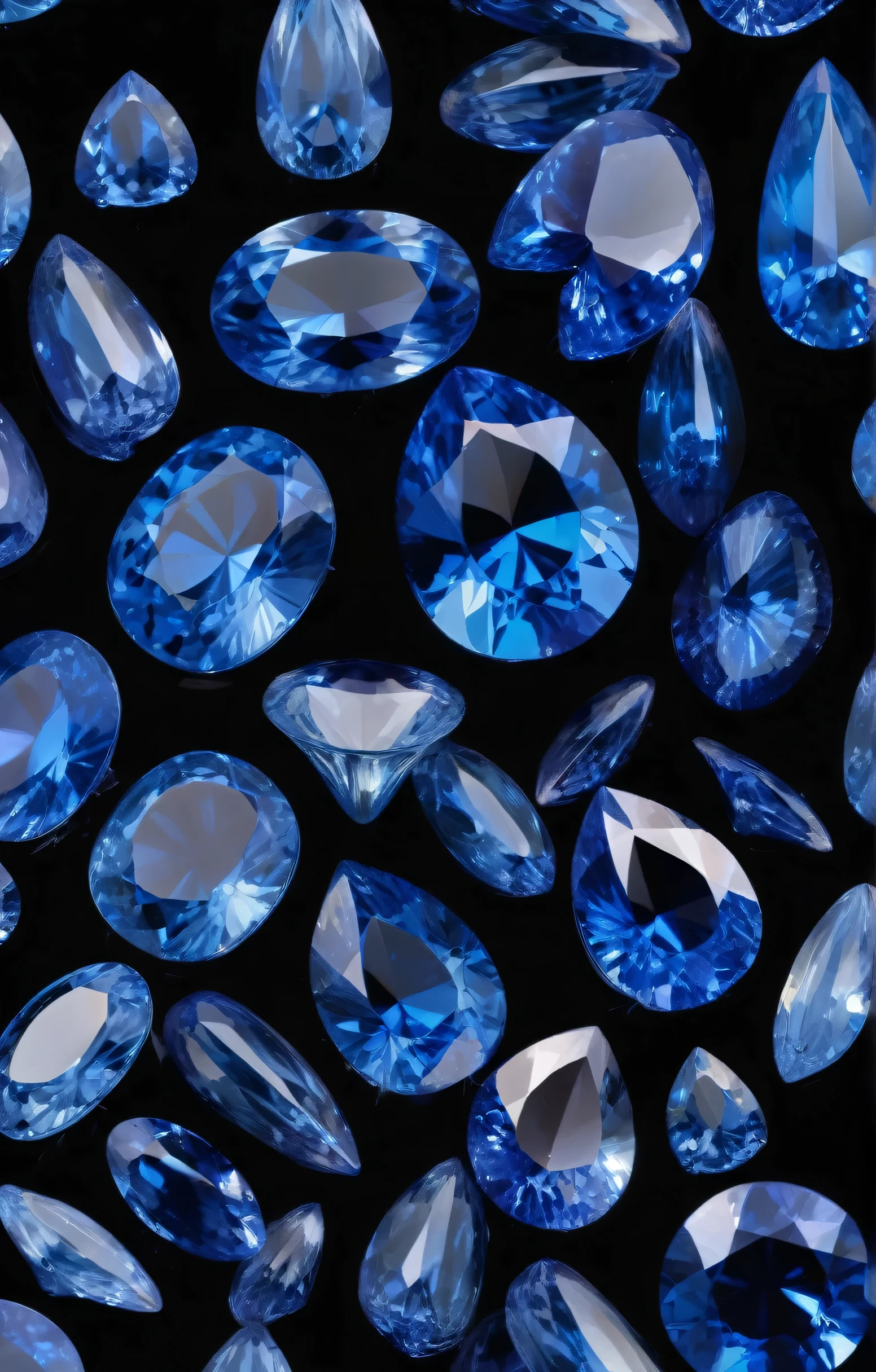 sapphires, large, blue, side view on black background