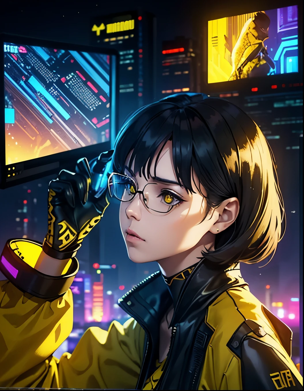 a (giraffe pattern outfit) yellow and black outfit,sword,beautiful cyberpunk woman,cyberpunk angry gorgeous goddess,beautiful cyborg girl ,hyper realistic,intricate details,cinematic lighting,vibrant colors,award winning,stunning,masterpiece