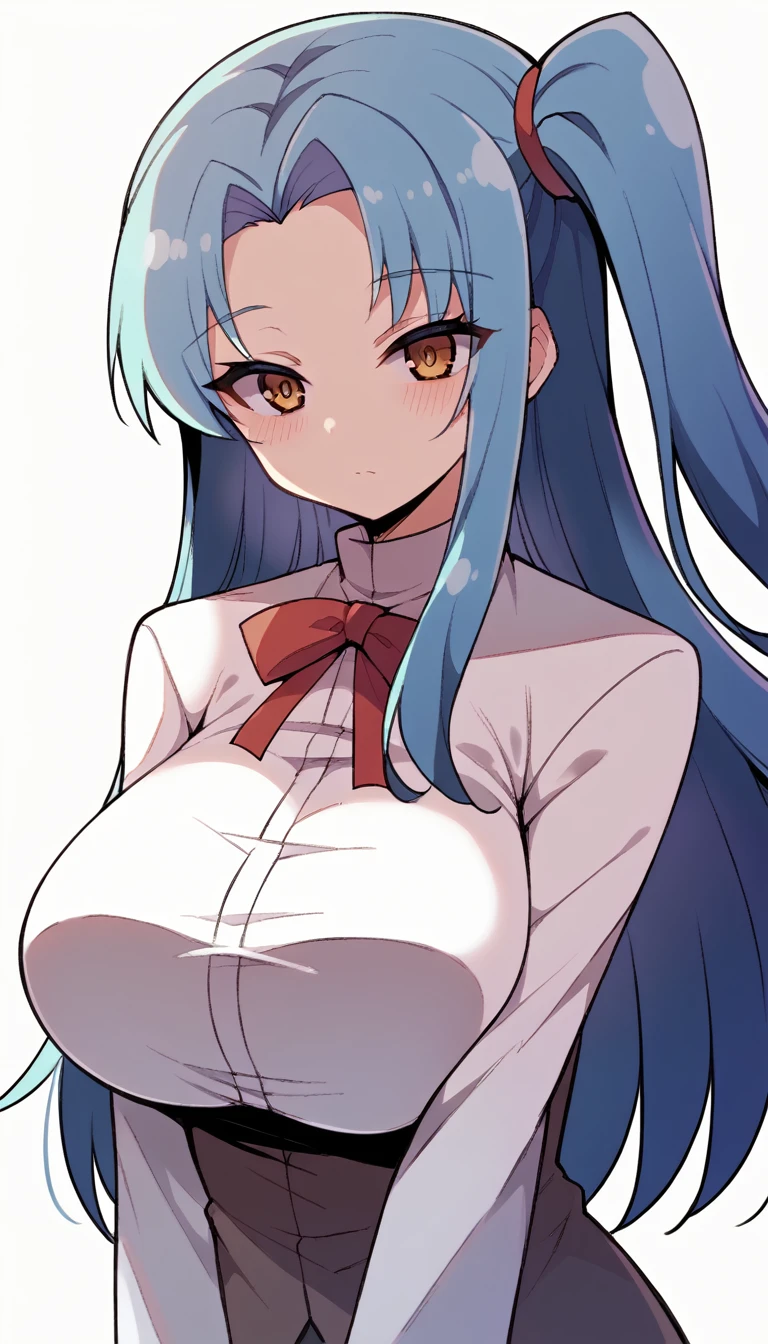 score_9, score_8_up, score_7_up, score_6_up, score_5_up, score_4_up, BREAK,,((1girl)),目を閉じている,angela, blue hair, parted bang, long hair, one side up,White background,very big breasts,食い込み,,マイクロビキニ,