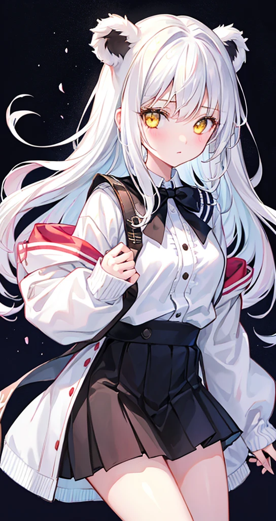 girl cute I have a teddy bear White Hair Yellow Eyes
