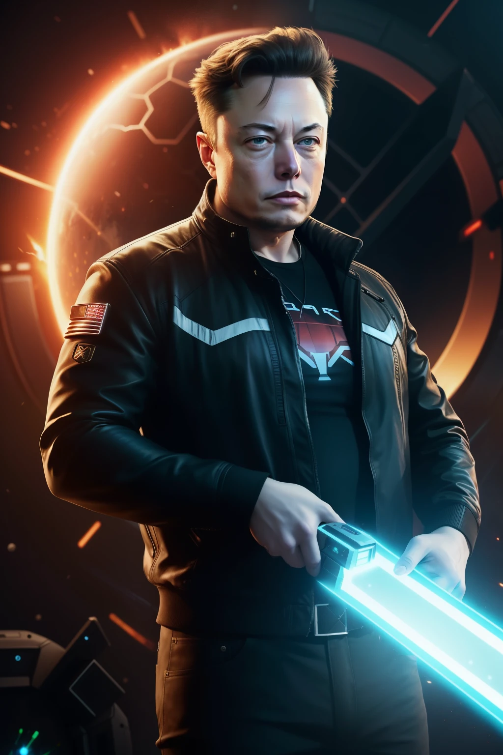 Main Theme: Dramatically Depict Elon Musk Shutting Down
Primary Elements:
1. Elon Musk: Present a realistic depiction of Elon Musk situated at the image's center, exuding confidence while holding a futuristic-looking device or remote control, symbolizing control and dominance.
2. Icon: showcase a large, cracked bird logo gradually or abruptly fading or shattering into pieces, signifying the end or demise of the platform.
3. Background: Tech-Themed: Create a high-tech, futuristic backdrop with digital elements and a dark, gloomy ambiance to underscore the gravity of the situation.
4