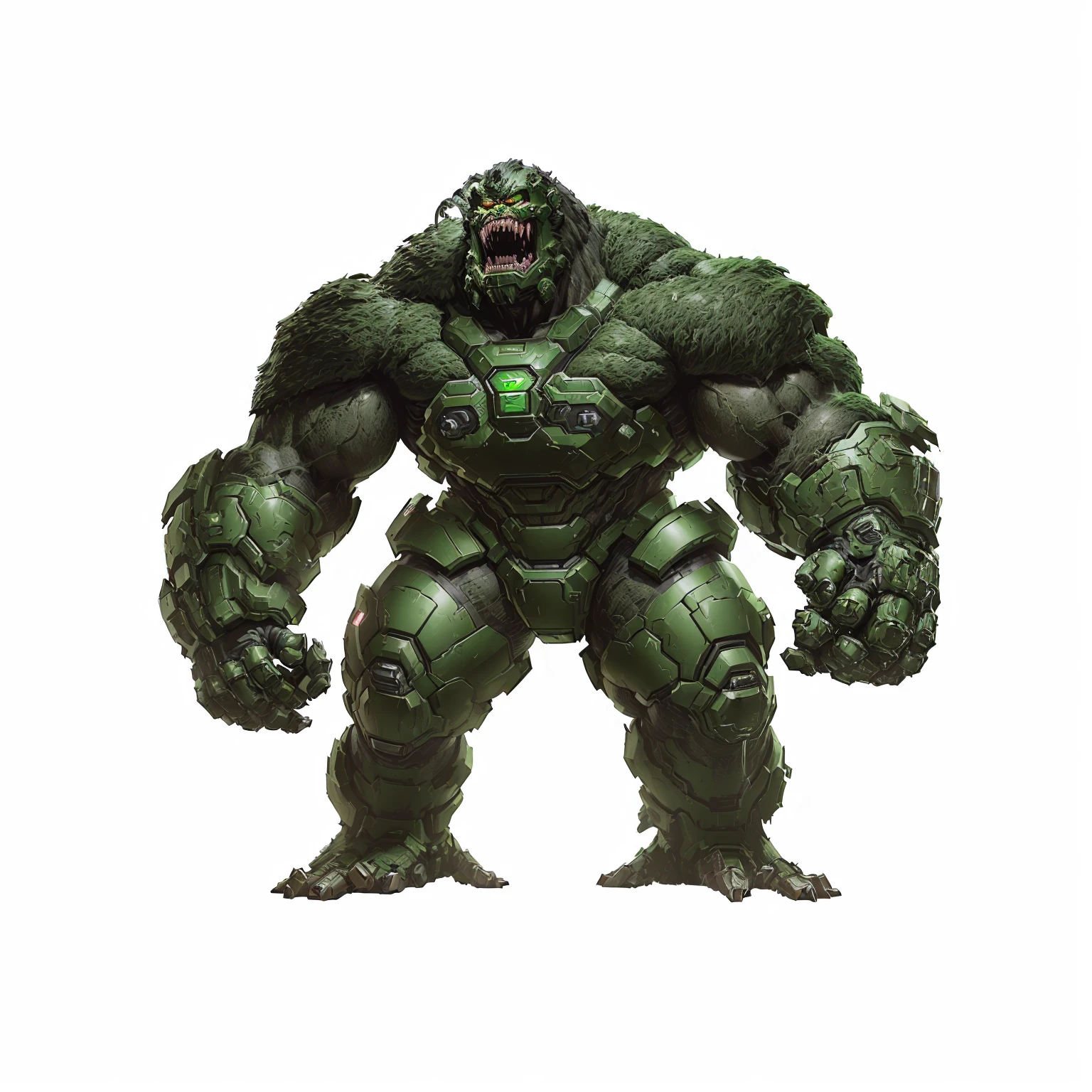 hulk - man with a green suit and a green helmet, doom guy resembling samus, hulking, gorilla, doom monster, hulkish, green doom guy, green rubber suit godzilla, official concept art, fantastic non human character, doom slayer from doom eternal, golem, winston the ape from overwatch, from doom, starcraft 2 videogame character, monster