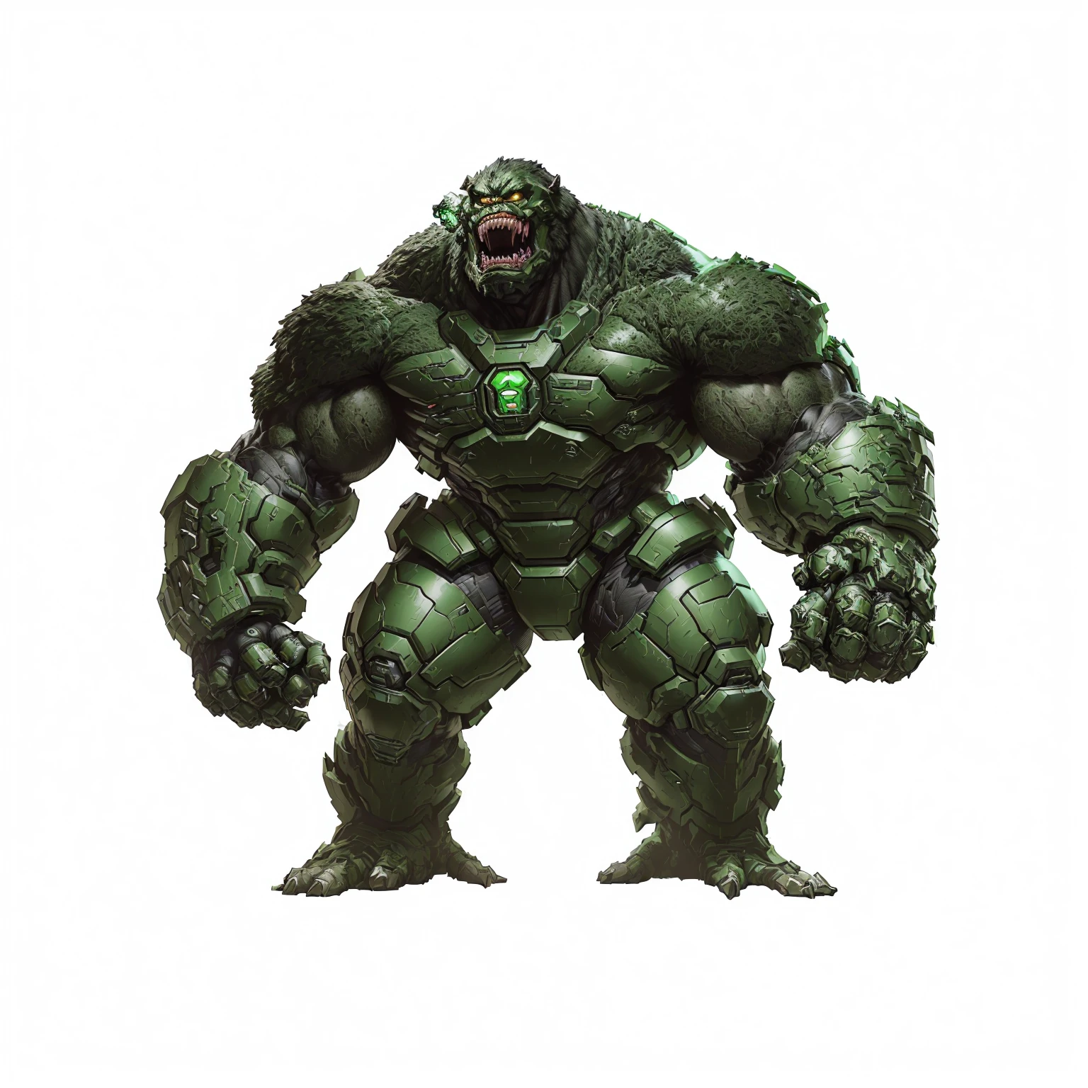 hulk - man with a green suit and a green helmet, doom guy resembling samus, hulking, gorilla, doom monster, hulkish, green doom guy, green rubber suit godzilla, official concept art, fantastic non human character, doom slayer from doom eternal, golem, winston the ape from overwatch, from doom, starcraft 2 videogame character, monster