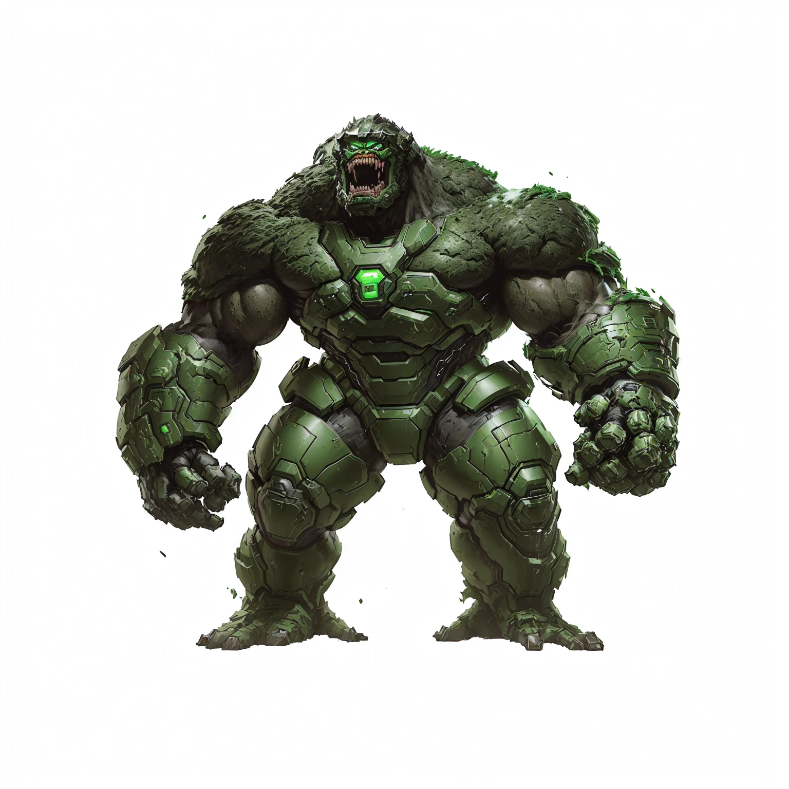 hulk - man with a green suit and a green helmet, doom guy resembling samus, hulking, gorilla, doom monster, hulkish, green doom guy, green rubber suit godzilla, official concept art, fantastic non human character, doom slayer from doom eternal, golem, winston the ape from overwatch, from doom, starcraft 2 videogame character, monster