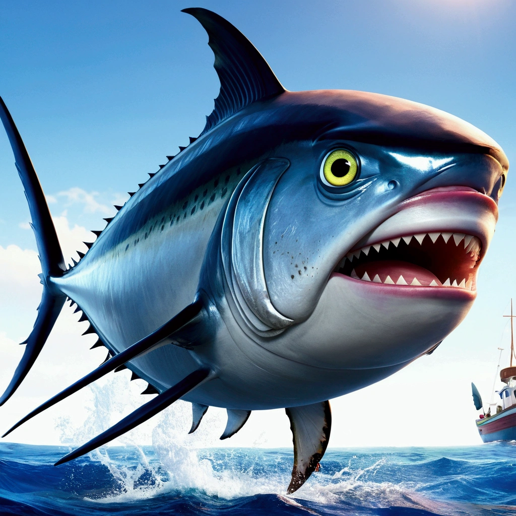 Huge tuna, pixar cartoon style,masterpiece, best quality