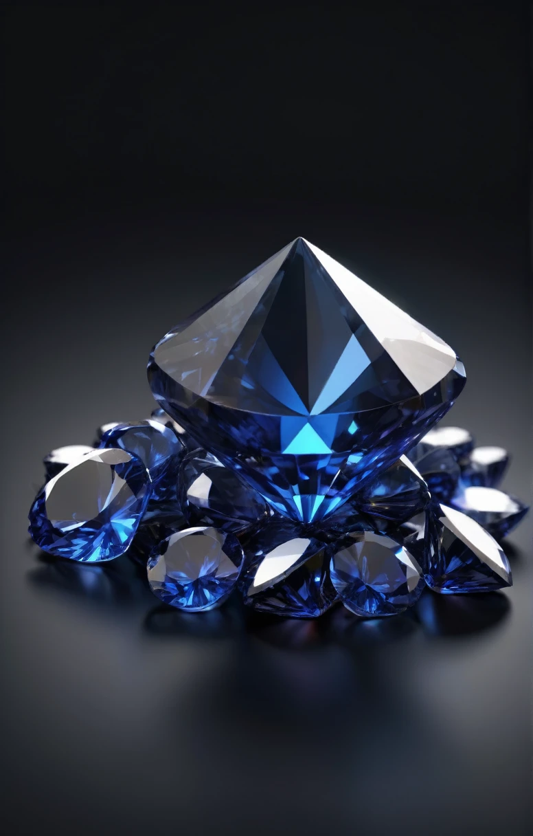 sapphires lie in a pile 3D icon on a black background, side view
