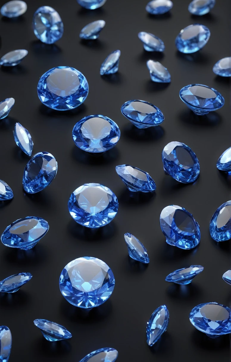 sapphires lie in a pile 3D icon on a black background, side view