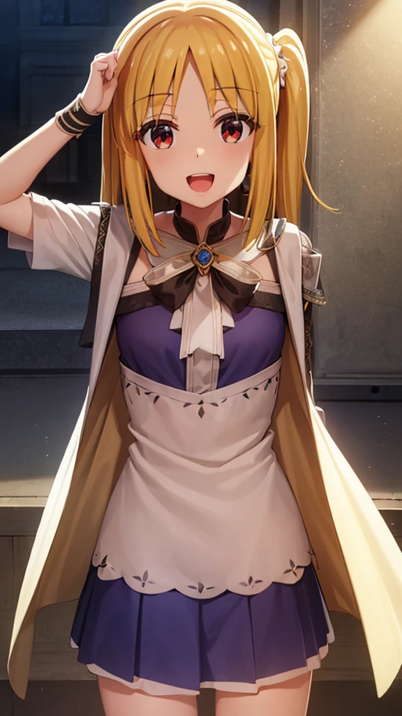 {Highest quality:1.5}, (masterpiece:1.3), High resolution, One person, One personの少女, is open_mouth, anime_Coloring, clavicle, looking at viewer, (Beautiful attention to detail:1.6), Highly detailed face, Highly detailed CG, (Perfect hands), Slender, leggy, {small breasts:1.5}, smile, joyful, big smile, happy smile, heartwarming smile, :d