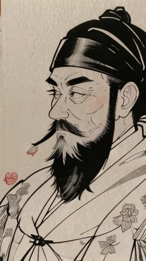 (((whole body))),((Monochrome)),(((Ink Painting))),Oriental、Men in ancient Chinese costumes、(ancient chinese hairstyle male)、As seen in the Romance of the Three Kingdoms々military commander、Highest quality、masterpiece、Ultra-high resolution、(Realistic:1.4)、Game Poster、Crisp and beautiful image quality、beard、Embroidered cloth wrapped around a topknot、whole body ,(Skin of color, ),(beard):1.2), (Very detailed, bloom:1.5), (Highest quality, Concept Art, 4K), (analog:1.2), (high sharpness), (Detailed pupil:1.1), Detailed face and eyes, masterpiece, Highest quality, (Very detailed photos:1.1), 8k, (Dynamic Short Hair), (PurerosFace_v1:0.2), [:(Detailed face:1.2):0.2], sharp, Shadow, 