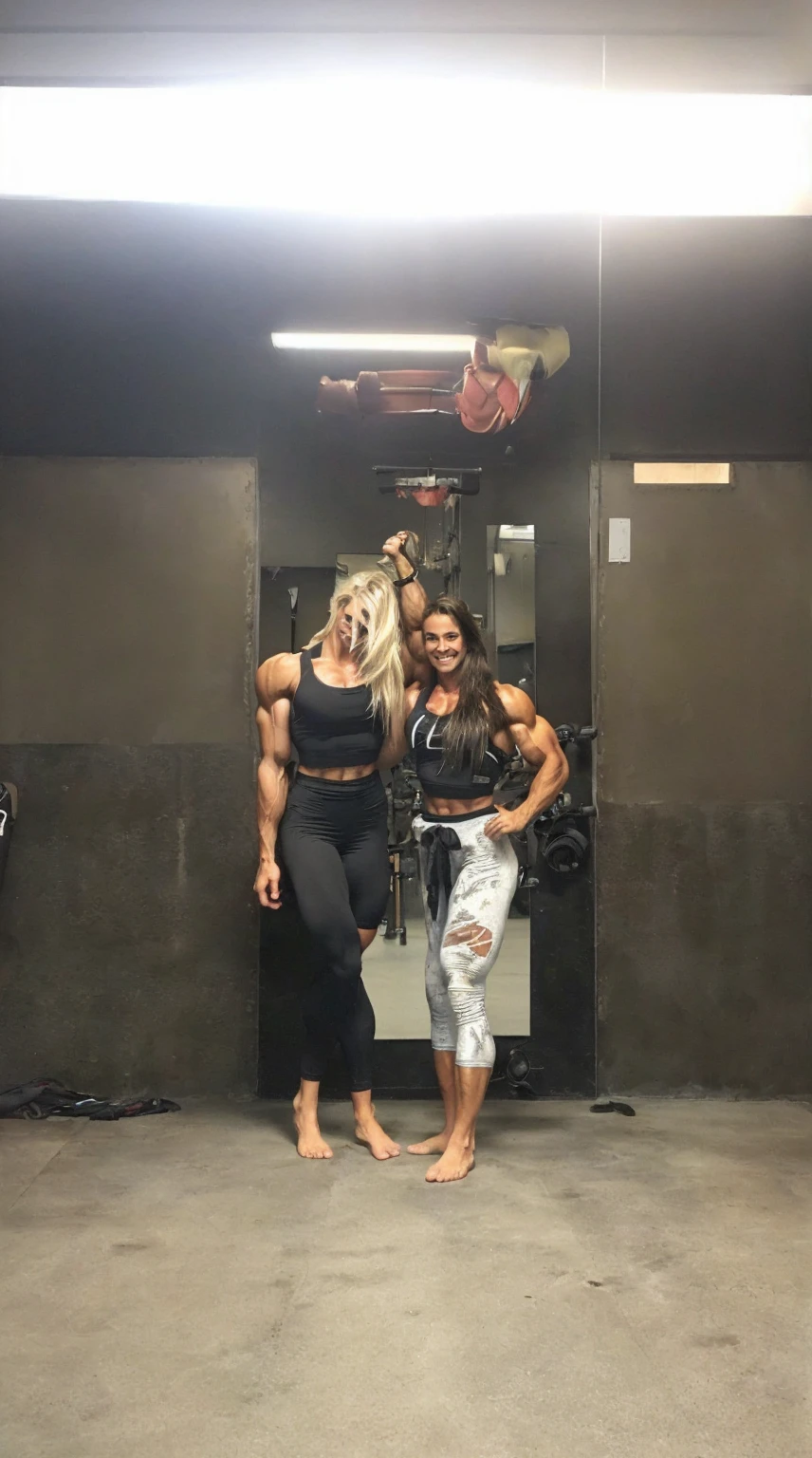 ripped, sixpack abs, big biceps, smile, beautiful, breathtaking, ripped defined biceps, muscular arms, muscular forearms, muscular abs, pecs, blonde teenage girl, massive muscular legs, femine look, cute girly face, sports bra
