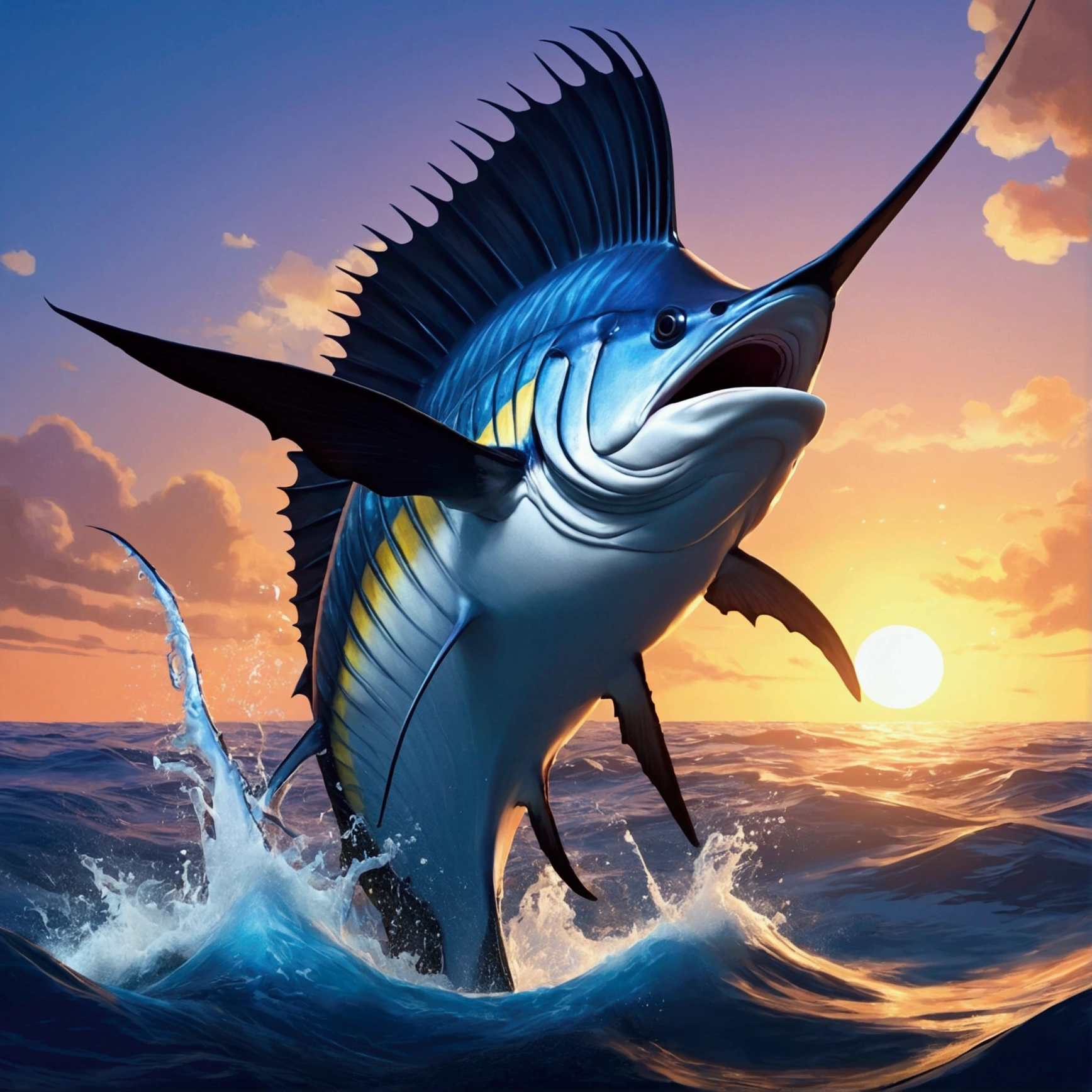 Giant sailfish, pixar cartoon style，masterpiece, best quality